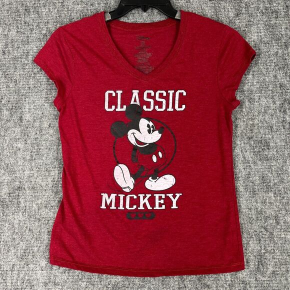 Mickey Mouse Shirt Juniors Extra Large Red‎ Disney V Neck Short-Sleeve Tee - Picture 1 of 7